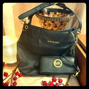 MK black pebbled purse and matching wallet